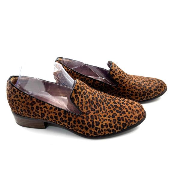Sofft Leopard Cow hair Leather Beige Black Round Toe Loafer Flat 10 Low Heel EUC - Picture 2 of 9